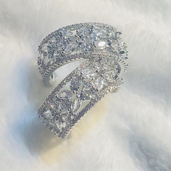 White Zircon Studs Silver Hoops - Picture 5 of 6